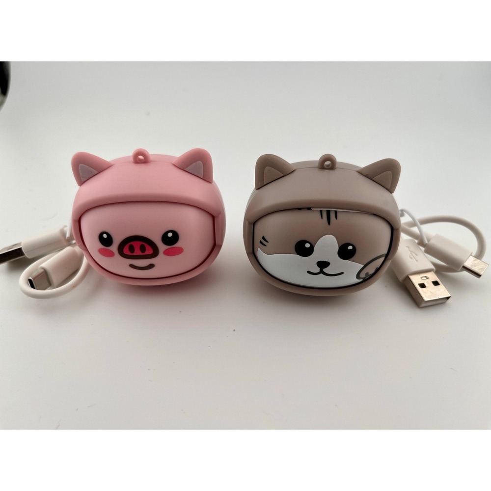 Lot 2 Kawaii Animal Face Changing Wireless Earbuds Pink Pig Gray Cat USB C